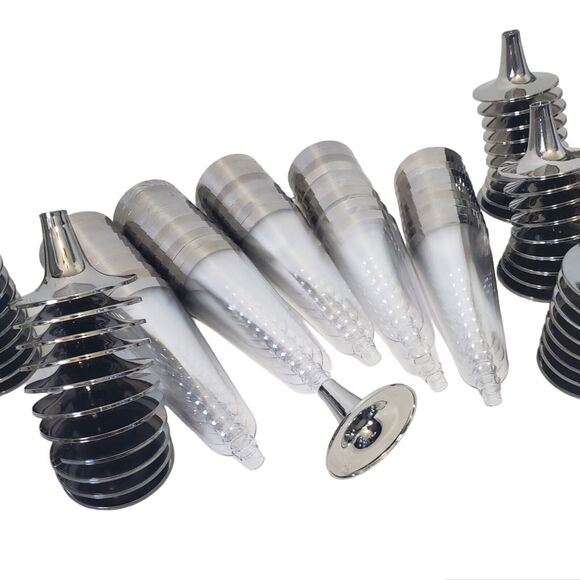 Plastic Stemmed Champagne Flutes Set of 48 Clear with Silver Rim + Base 4 oz New - Picture 8 of 8